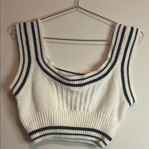 Cider White and Black Striped Crop Top